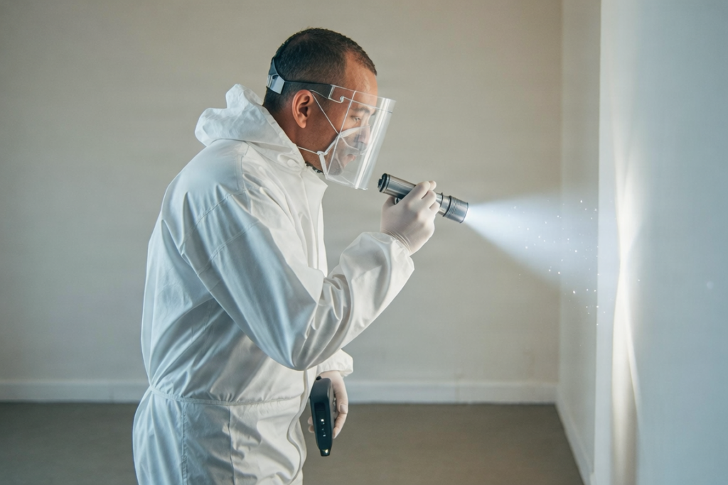 Expert en dératisation en action avec équipement professionnel certibiocide